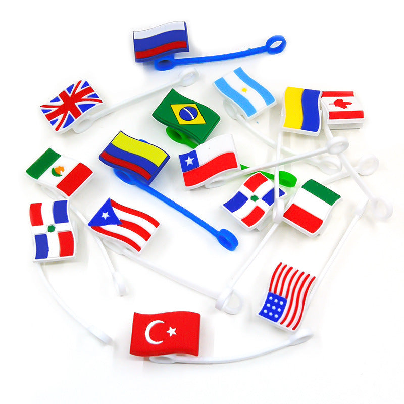 Wholesale of 10pcs Flag Series Silicone Straw Sets